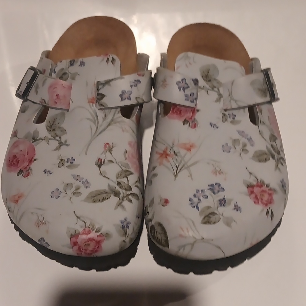 Birkenstock Light Blue Floral Clogs